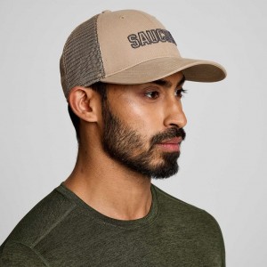 Beige Saucony Adjustable Snap Back Men's Trucker Hats | USA ZWFEUM