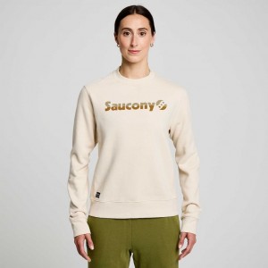 Beige Saucony Recovery Crew Women's Sweatshirt | USA MFAOXW