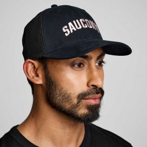 Black Saucony Adjustable Snap Back Men's Trucker Hats | USA MZRJTF