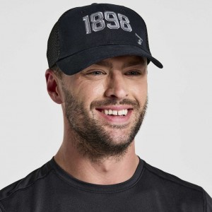 Black Saucony Adjustable Snap Back Men's Trucker Hats | USA SRIEMT