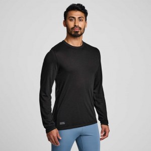 Black Saucony Peregrine Merino Long Sleeve Men's T-Shirt | USA QUGWNS