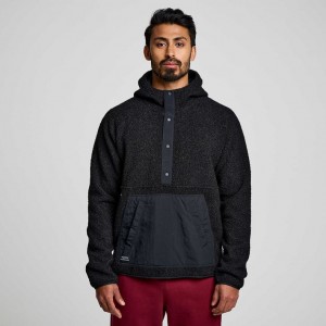 Black Saucony Recovery Sherpa Pullover Men's Hoodie | USA AYMTJL