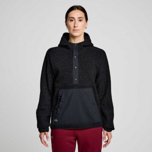 Black Saucony Recovery Sherpa Pullover Women's Hoodie | USA ZYGNEF