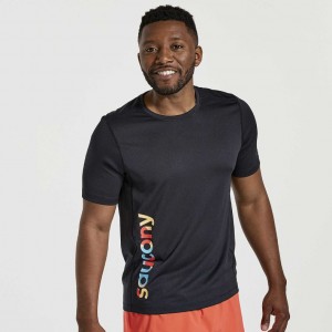 Black Saucony Stopwatch Graphic Short Sleeve Men's T-Shirt | USA HNXSVY