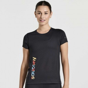 Black Saucony Stopwatch Graphic Short Sleeve Women's T-Shirt | USA QFCOMJ