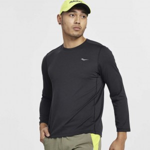 Black Saucony Stopwatch Long Sleeve Men's T-Shirt | USA BNKHPS