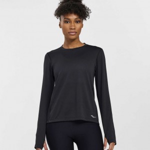 Black Saucony Stopwatch Long Sleeve Women's T-Shirt | USA KYCXEN