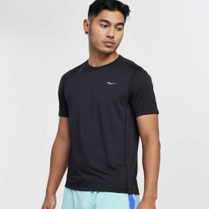 Black Saucony Stopwatch Short Sleeve Men's T-Shirt | USA WQDGJL