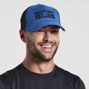 Blue Saucony Adjustable Snap Back Men's Trucker Hats | USA BOWPZN