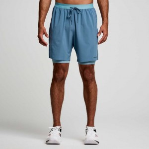 Blue Saucony Outpace 7" 2-in-1 Men's Shorts | USA CWMIHK