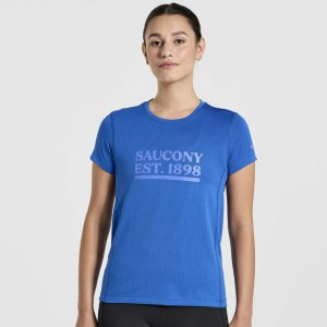 Blue Saucony Stopwatch Graphic Short Sleeve Women's T-Shirt | USA GRBDJQ