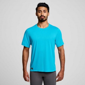 Blue Saucony Stopwatch Short Sleeve Men's T-Shirt | USA IHULVF