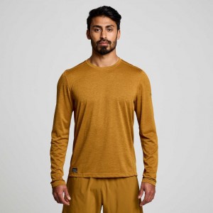 Brown Saucony Stopwatch Long Sleeve Men's T-Shirt | USA KIZCRN