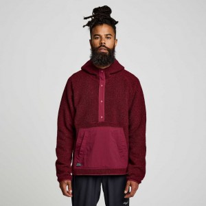 Burgundy Saucony Recovery Sherpa Pullover Men's Hoodie | USA ARPCKI