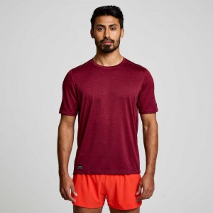 Burgundy Saucony Stopwatch Short Sleeve Men's T-Shirt | USA FDCQKU