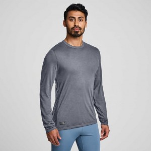 Grey Saucony Peregrine Merino Long Sleeve Men's T-Shirt | USA CVSKQG