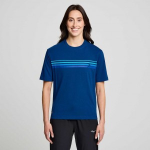 Indigo Saucony Recovery Short Sleeve Women's T-Shirt | USA PSMAWZ