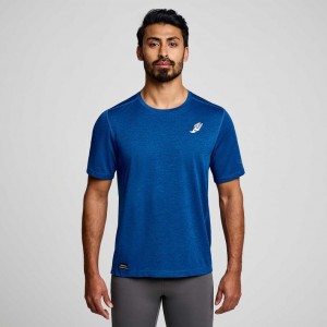 Indigo Saucony Stopwatch Graphic Short Sleeve Men's T-Shirt | USA IDUGZB