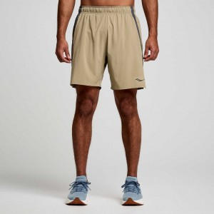 Khaki Saucony Outpace 7" Men's Shorts | USA SEJHCU