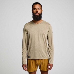 Khaki Saucony Stopwatch Long Sleeve Men's T-Shirt | USA BYXPME