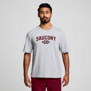 Light Grey Saucony Recovery Short Sleeve Men's T-Shirt | USA UNJAFV