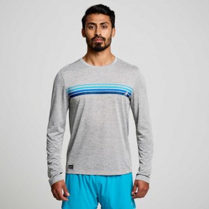 Light Grey Saucony Stopwatch Graphic Long Sleeve Men's T-Shirt | USA NGOKJS