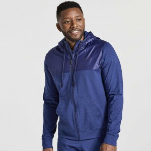 Navy Saucony Solstice Zip Men's Hoodie | USA DEYVFZ