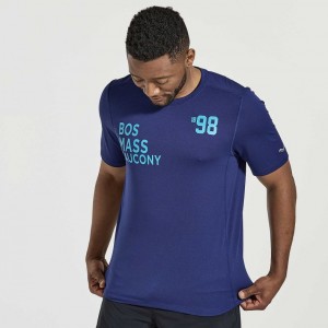 Navy Saucony Stopwatch Graphic Short Sleeve Men's T-Shirt | USA SKFCZM