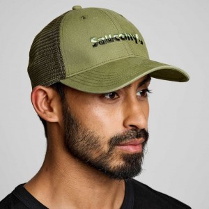 Olive Saucony Adjustable Snap Back Men's Trucker Hats | USA CEMUVZ