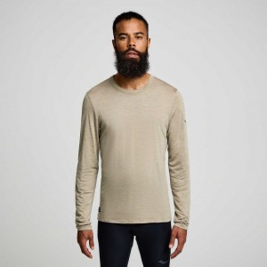 Olive Saucony Peregrine Merino Long Sleeve Men's T-Shirt | USA RGEOUM