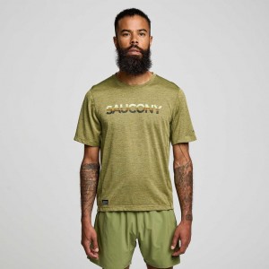 Olive Saucony Stopwatch Graphic Short Sleeve Men's T-Shirt | USA UJKLMH