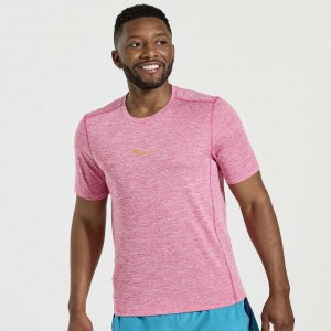 Pink Saucony Stopwatch Short Sleeve Men's T-Shirt | USA NSADZU