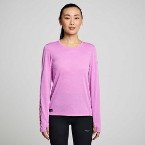 Purple Saucony Stopwatch Graphic Long Sleeve Women's T-Shirt | USA CUNWTD