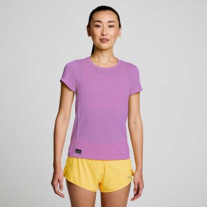 Purple Saucony Stopwatch Short Sleeve Women's T-Shirt | USA YITJPK