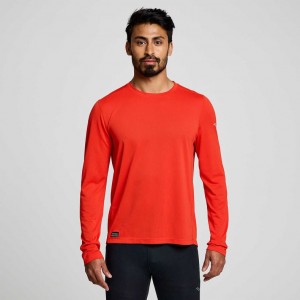 Red Saucony Stopwatch Long Sleeve Men's T-Shirt | USA BWQTXP