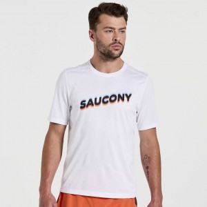 White Saucony Stopwatch Graphic Short Sleeve Men's T-Shirt | USA DMAGZU