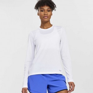 White Saucony Stopwatch Long Sleeve Women's T-Shirt | USA XEIYDN