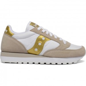 White / Beige / Gold Saucony Jazz Original Women's Sneakers | USA FWQAIC