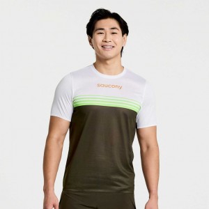 White / Black Saucony Elite Short Sleeve Men's T-Shirt | USA MDPZRK