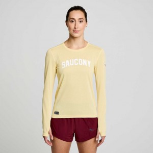 Yellow Saucony Stopwatch Graphic Long Sleeve Women's T-Shirt | USA TRHZIP