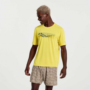 Yellow Saucony Stopwatch Graphic Short Sleeve Men's T-Shirt | USA ZUOIWJ