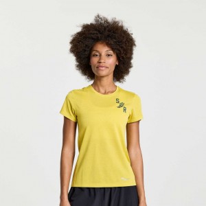 Yellow Saucony Stopwatch Graphic Short Sleeve Women's T-Shirt | USA TUJXMR