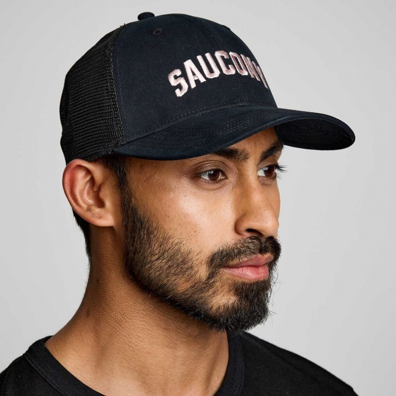 Black Saucony Adjustable Snap Back Men\'s Trucker Hats | USA MZRJTF