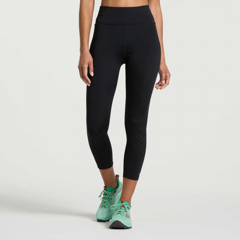 Black Saucony Explorer Utility Crop Women\'s Tight | USA IJPSUO