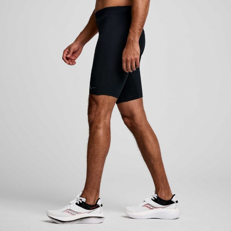 Black Saucony Fortify Lined Half Men's Tight | USA ZMRWFE