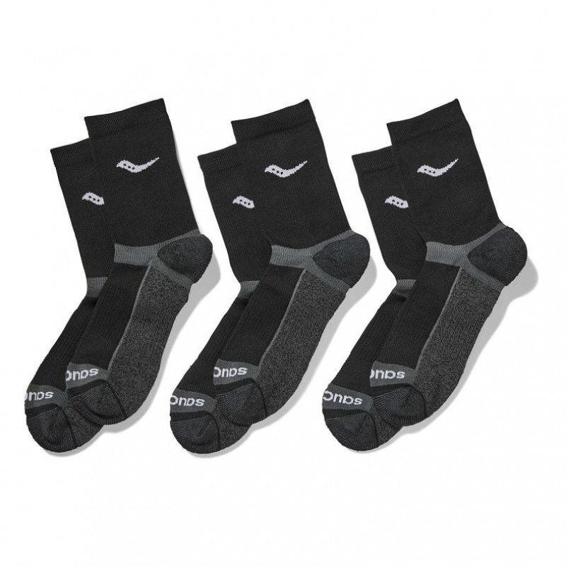 Black Saucony Inferno Cushion Mid 3-Pack Men\'s Socks | USA JPUQYV