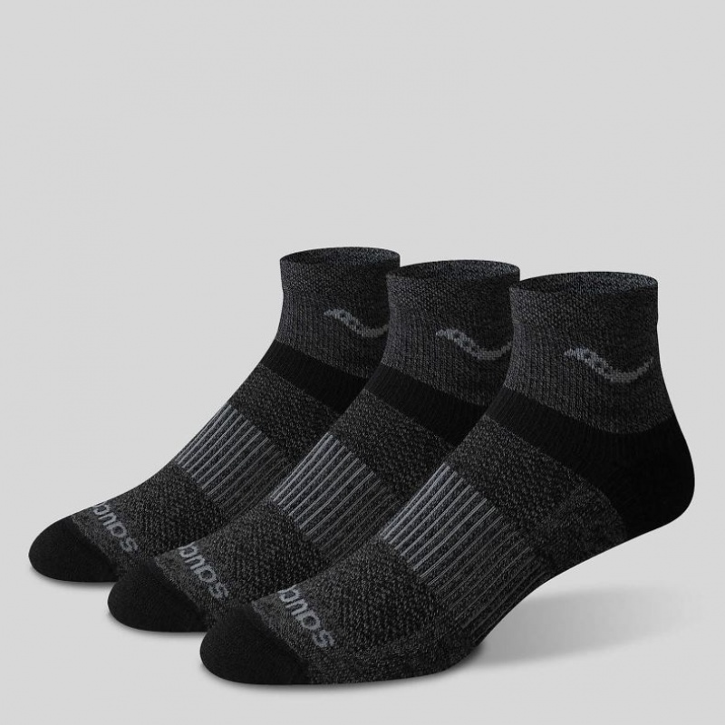 Black Saucony Inferno Merino Wool Blend Quarter 3-Pack Men's Socks | USA MSDLHJ