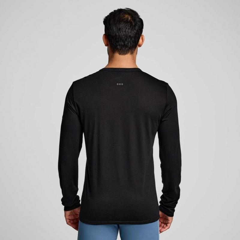 Black Saucony Peregrine Merino Long Sleeve Men's T-Shirt | USA QUGWNS