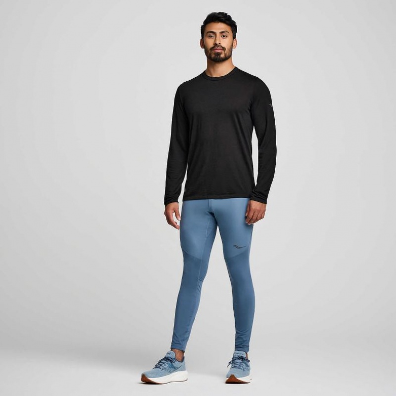 Black Saucony Peregrine Merino Long Sleeve Men's T-Shirt | USA QUGWNS