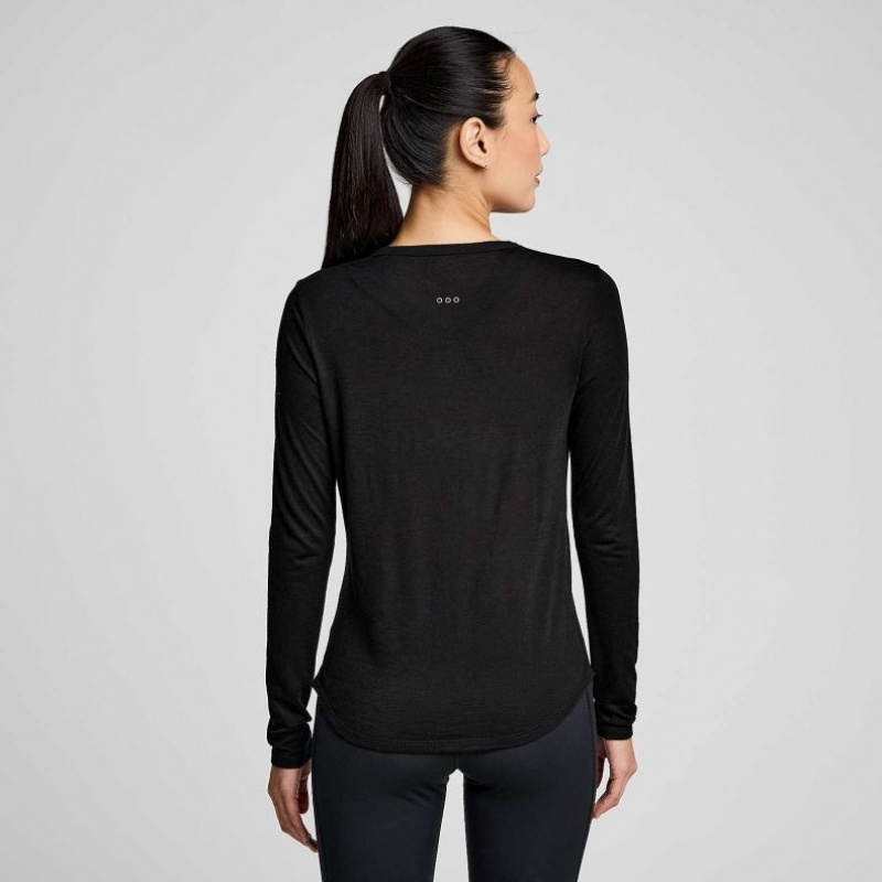 Black Saucony Peregrine Merino Long Sleeve Women's T-Shirt | USA CYVWPN